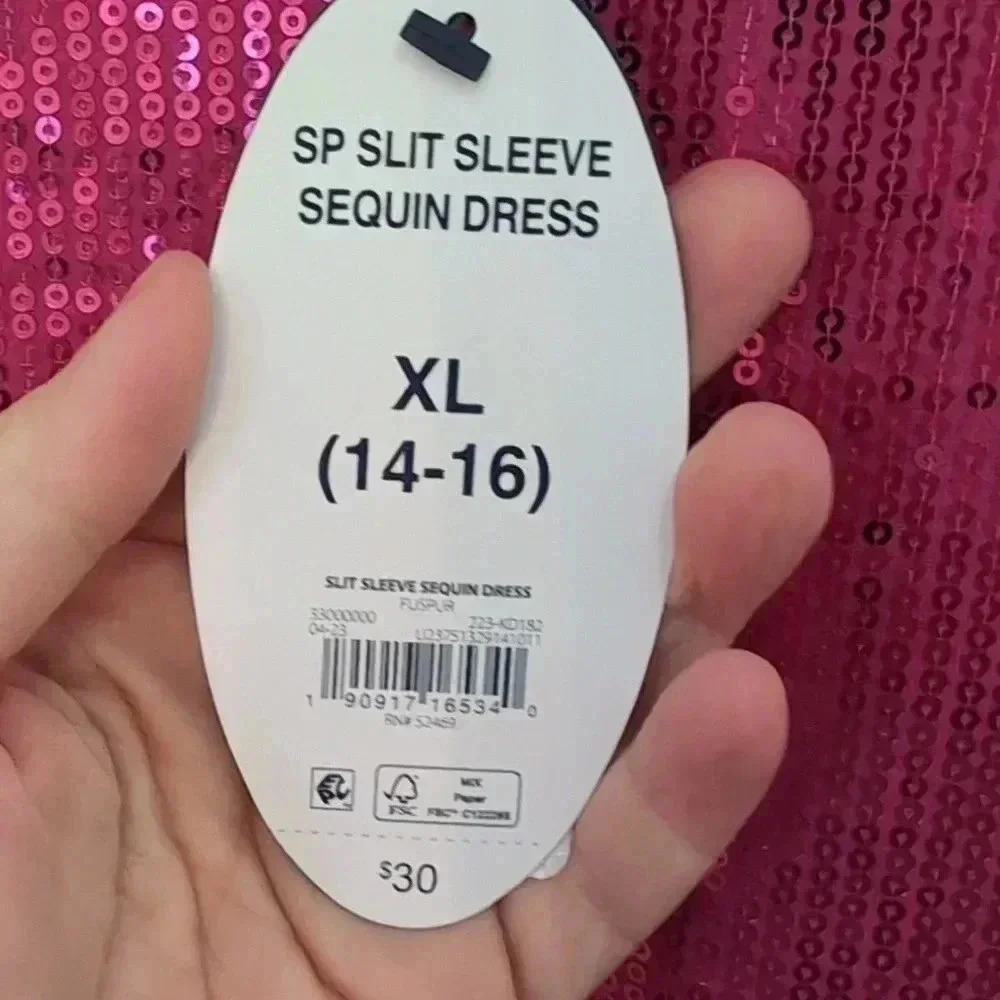 KIDS Scoop NYC Pink Sequin Long-Sleeve Mini Dress - Picture 7 of 9